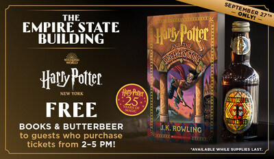 On September 27th, Scholastic, in collaboration with the Empire State Building and Wizarding World franchise partners, will host a magical pop-up cart on the 86th Floor Observation Deck featuring free copies of the anniversary edition of Harry Potter and the Sorcerer’s Stone and bottled Butterbeer (courtesy of Harry Potter New York), to be given away to guests who purchase tickets to the 86th floor Observatory from 2:00 PM – 5:00 PM EST.
