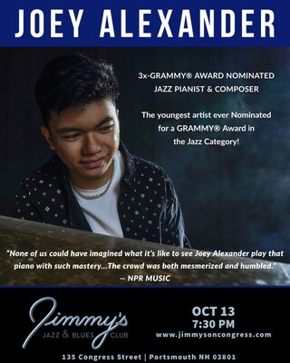 3x-GRAMMY® Award-Winning Pianist and Composer JOEY ALEXANDER returns to Jimmy's Jazz & Blues Club on Friday October 13 at 7:30 P.M. Tickets available at Ticketmaster.com and www.jimmysoncongress.com.