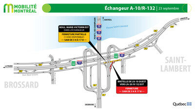 Échangeur A-10 / R-132, 23 septembre (Groupe CNW/Ministère des Transports et de la Mobilité durable)