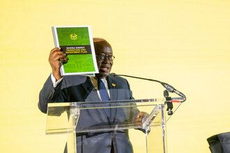 President of the Republic of Ghana Nana Akufo-Addo unveils the Ghana Energy Transition and Investment Plan during an event in New York City on 21 September.