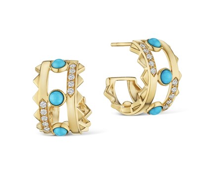 Montana Diamond and Turquoise Earring in Yellow Gold, by Karina Brez