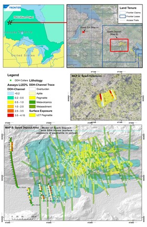 FRONTIER LITHIUM INTERSECTS 108.4M OF 2.12% Li2O ON THE SPARK PEGMATITE AND ISSUE STOCK OPTIONS