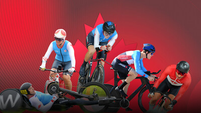 Eight Para cyclists have been nominated to the Canadian team for the Santiago 2023 Parapan Am Games, including (L-R): Charles Moreau, Shelley Gautier, Keely Shaw, Alexandre Hayward, and Tarek Dahab. (CNW Group/Canadian Paralympic Committee (Sponsorships))