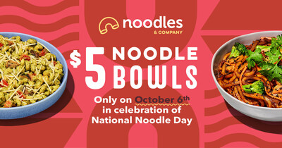 Noodles & Company is celebrating National Noodle Day on Friday, October 6 by rewarding its Noodles Rewards members with a $5 regular-sized noodle bowl.