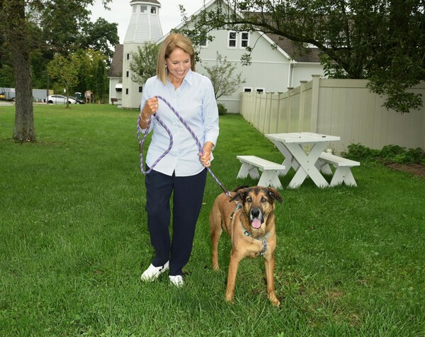 Katie Couric with recently adopted dog, Chief, visit shelter to raise awareness for 15th Annual Mars Pet Adoption Weekend.
