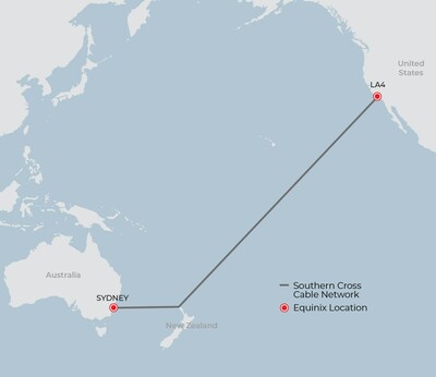 The Southern Cross NEXT (SX NEXT) submarine cable system offers the lowest latency path from Australia and New Zealand to Los Angeles in the U.S., connecting into Equinix’s LA4 Los Angeles International Business Exchange® (IBX®) data center.