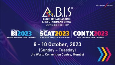 Asia’s Broadcasting & Infotainment Show (A.B.I.S.) 2023 will be held from 8th to 10th October at Jio World Convention Centre, Mumbai. (PRNewsfoto/NuernbergMesse India Private Limited)