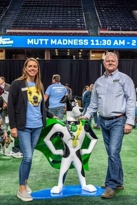 On Thursday, October 19, the fifth annual Mulligan’s Mutt Madness takes Equip Exposition “to the dogs" and will bring rescue dogs from the KHS to Freedom Hall from 11:30 a.m. to 2:00 p.m. Expo attendees can stop by to meet the dogs and apply to adopt one if they find the perfect match. The TurfMutt Foundation will also present a check for $10,000 to the KHS. Pictured, Alisa Gray, President and CEO of the KHS, and Kris Kiser, CEO and President of the TurfMutt Foundation and OPEI.