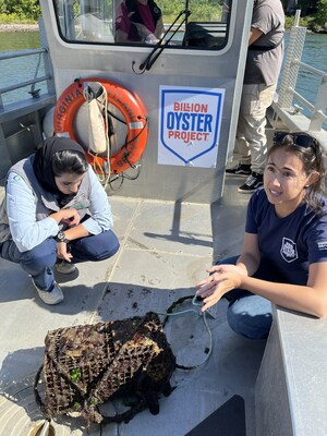 Maitha Al Hameli, Section Head, Marine Biodiversity Assessment and Conservation, Environment Agency - Abu Dhabi  and Montana Jernigan, Individual Giving Officer, Billion Oyster Project discuss the rehabilitation and restoration of the marine ecosystem in New York Harbor.