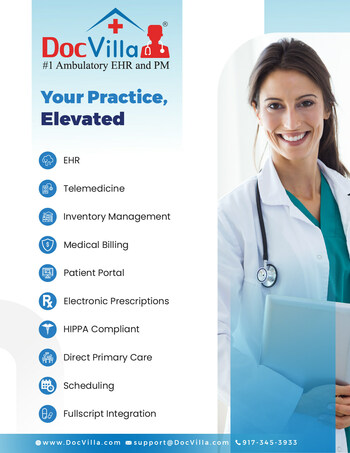 DocVilla best EHR EMR Electronic Medical Records Electronic Health Records software with telemedicine, medical practice management software and direct primary care