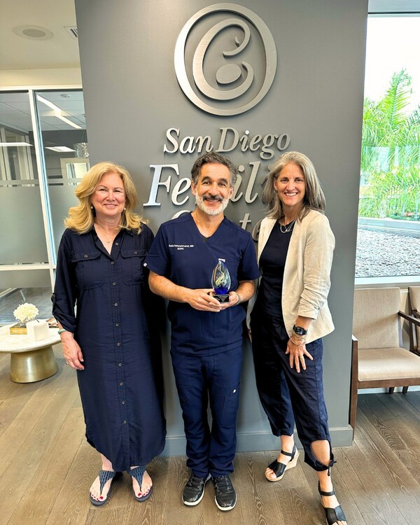 Donor Concierge Founder Gail Sexton Anderson and VP of Business Development Michelle Laurie presenting the 2023 Excellence Award to Dr. Daneshmand.
