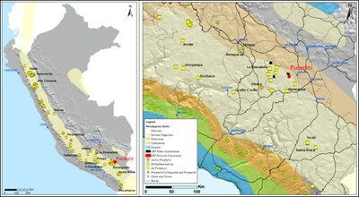 Figure 2: Location of the Pucarini project within the Miocene Epithermal Gold Belt of southern Perú. (CNW Group/Forte Minerals Corp.)
