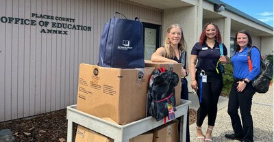 SchoolsFirst Federal Credit Union drops off a backpack donation at Placer County Office of Education.