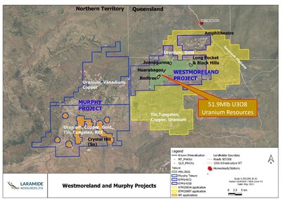 Figure 1 Westmoreland Project showing key uranium deposits/Targets (CNW Group/Laramide Resources Ltd.)