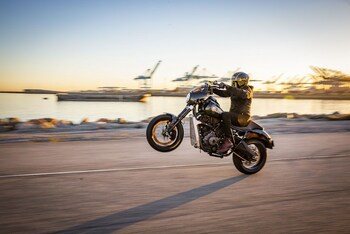 Buell Super Cruiser Motorcycle doing a wheelie in California