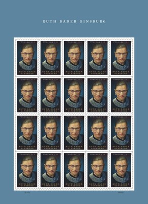 Ruth Bader Ginsburg stamp - Pane of 20. United States Postal Service.