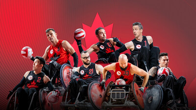 A team of 12 wheelchair rugby athletes have been nominated to represent Canada at the Santiago 2023 Parapan Am Games, including (L-R): Travis Murao, Mike Whitehead, Anthony Letourneau, Patrice Dagenais, Zak Madell, Byron Green, and Trevor Hirschfield. (CNW Group/Canadian Paralympic Committee (Sponsorships))