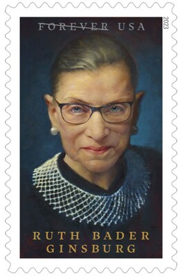 Estampilla de Ruth Bader Ginsburg. Servicio Postal de los Estados Unidos.