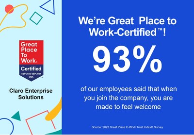 93% of our employees said that when you join the company, you are made to feel welcome.