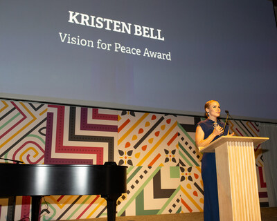 Kristen Bell speaks after receiving the Vision for Peace Award at the United Nations Women’s Peace and Humanitarian Fund Gala. Credit: Doug Krantz/BFA.com