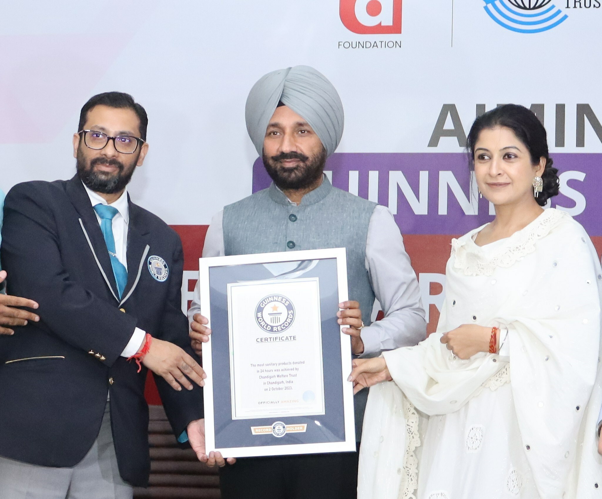 Chandigarh Welfare Trust (CWT) creates Guinness World Record for largest distribution of sanitary packets in 24 hours