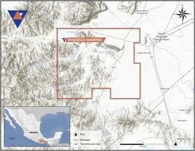 Figure 1. Location of the Riqueza Marina concession and project, southern Oaxaca. (CNW Group/Vortex Metals)