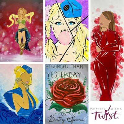 Portraits of the Britney Spears themed artwork customers can paint at participating Paint with a Twist locations.