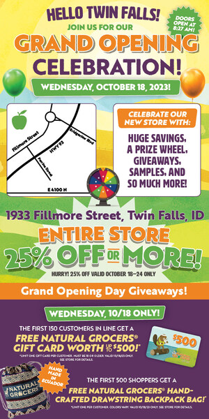Natural Grocers® Invites Twin Falls, ID Community to Grand Opening Celebration on October 18, 2023