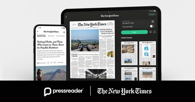 PressReader is now the exclusive distributor of The New York Times Company's digital News products and digital replica editions to hotels, airlines, cruise- and ferry lines, as well as non-U.S. public libraries and patient-care facilities. (CNW Group/PressReader Inc.)