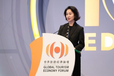 Vice Chairman and Secretary-General of GTEF, Pansy Ho delivers a setting-the-scene keynote speech at the opening ceremony (PRNewsfoto/Global Tourism Economy Forum)