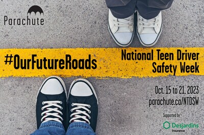 Canada's national injury prevention organization, Parachute, presents the 11th annual National Teen Driver Safety Week (NTDSW) from October 15 to 21, 2023. This awareness week builds public awareness of young driver safety issues and encourage communities to be part of the solution. This year's NTDSW will focus on youth as changemakers, to highlight and support young Canadians' role in improving road safety, using the theme #OurFutureRoads. (CNW Group/Parachute)