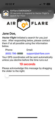 This is the screen AirFlare users see when a search agency is attempting to locate and rescue them. AirFlare is an app that turns your mobile phone into an outdoors rescue locator.