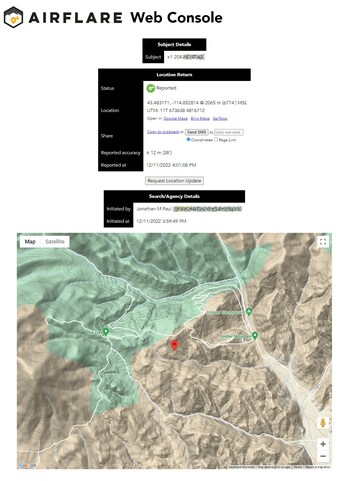AirFlare's search console pinpointed a lost skier at Soldier Mountain in Southern Idaho Dec. 11, 2022, helping save her life. The rescue is AirFlare's first documented life-saving intervention.