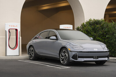 The IONIQ 6 photographed at the Tesla station in San Clemente, Calif. on Sept. 29, 2023.