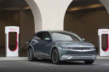 The IONIQ 5 photographed at the Tesla station in San Clemente, Calif. on Sept. 29, 2023.