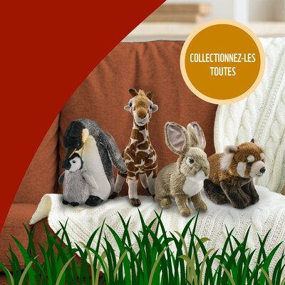 Les quatre nouvelles espces ajoutes  la collection : la famille de manchots empereurs, la girafe, le lapin  queue blanche et le panda roux. Chaque trousse d'adoption symbolique soutient les efforts de conservation de l'espce choisie dans son habitat naturel. (Groupe CNW/Fonds mondial pour la nature (WWF-Canada))