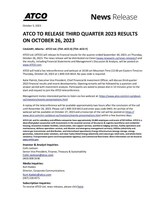ATCO TO RELEASE THIRD QUARTER 2023 RESULTS ON OCTOBER 26, 2023 (CNW Group/ATCO Ltd.)