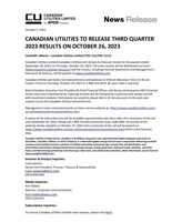 CANADIAN UTILITIES TO RELEASE THIRD QUARTER 2023 RESULTS ON OCTOBER 26, 2023 (CNW Group/Canadian Utilities Limited)