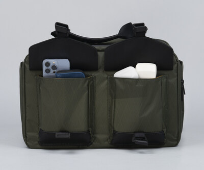 Deep front pockets close with magnetic Fidlock buckles