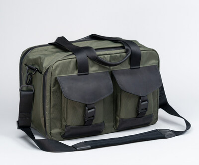 X-Air Duffel in green X-Pac + black full-grain leather and optional Supreme Suspension Strap (not included)