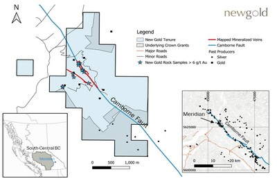 Figure 6: Meridian project and 2023 field sampling highlights (CNW Group/New Gold Inc.)