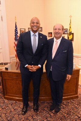 Maryland Governor Wes Moore (left) and Conair LLC CEO Ronald Diamond (right). Credit: Patrick Siebert