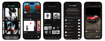 Left to Right, Connectible Home Page, Gallery page, Watches Gallery, Collection Choices and Marketplace page.