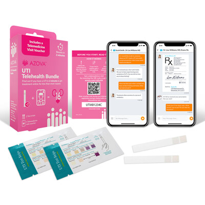 Includes two urinary tract infection test strips and one telehealth voucher good for one telemedicine visit