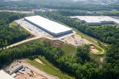 An aerial view of construction at Flexential's Atlanta-Douglasville campus