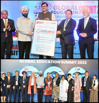 Satnam Singh Sandhu, Chancellor Chandigarh University, along with academic leaders during the inauguration of the 3rd Global International Education Summit at Chandigarh University.
