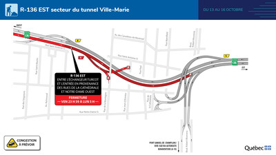 R-136 EST - Tunnel Ville-Marie - 13 au 16 octobre 2023 (Groupe CNW/Ministère des Transports et de la Mobilité durable)