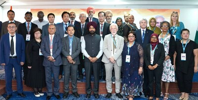 Satnam Singh Sandhu, Chancellor Chandigarh University & chief patron, NID Foundation along with academic leaders from different countries during the International Conference at Chandigarh University campus