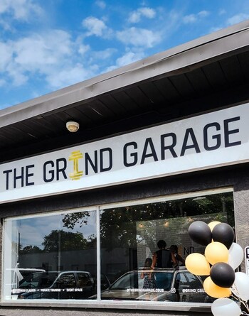 Front view of The GRIND Garage. Photo by-Erin of Sugar Plum Creative