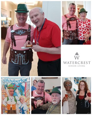 Residents and associates at Watercrest Columbia Assisted Living and Memory Care in South Carolina celebrate Oktoberfest with authentic fare and lively festivities.